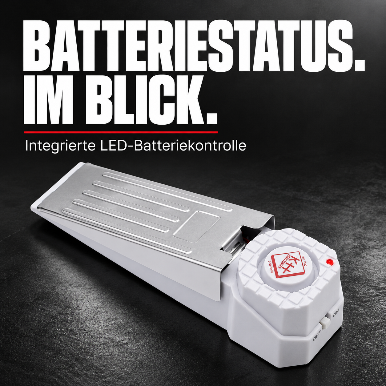 Alarm-Türstopper Premium Weiß – Integrierte LED-Batteriekontrolle