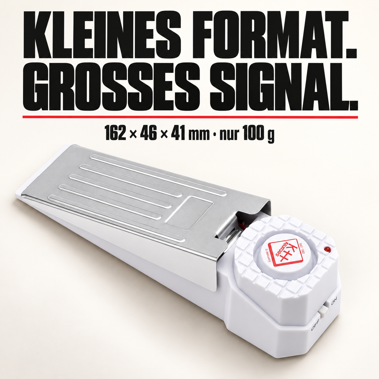 Alarm-Türstopper Premium Weiß – 162 × 46 × 41 mm · nur 100 g