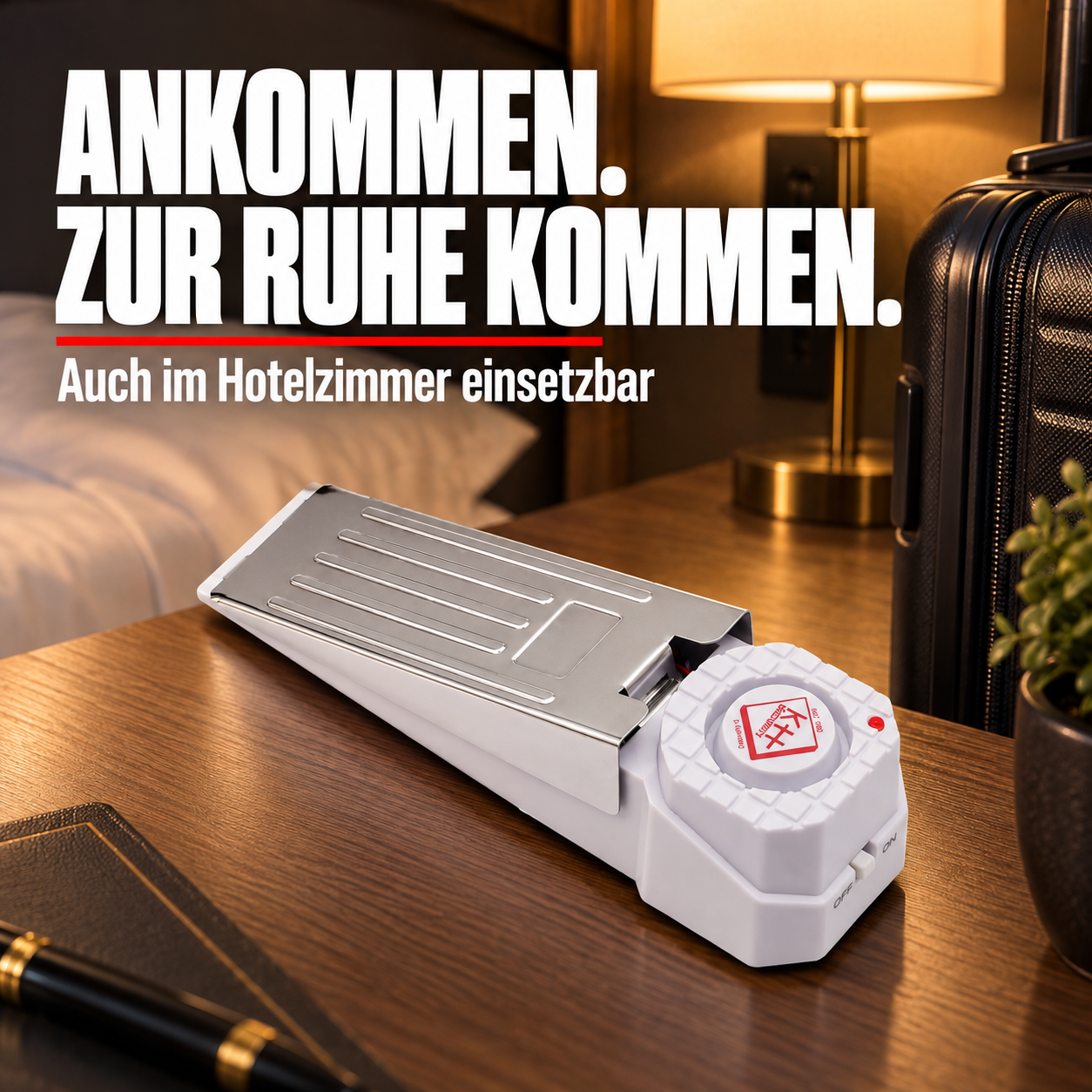 Alarm-Türstopper Premium Weiß – Auch im Hotelzimmer einsetzbar
