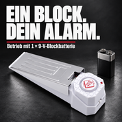 Alarm-Türstopper Premium Weiß – Betrieb mit 1 × 9-V-Blockbatterie