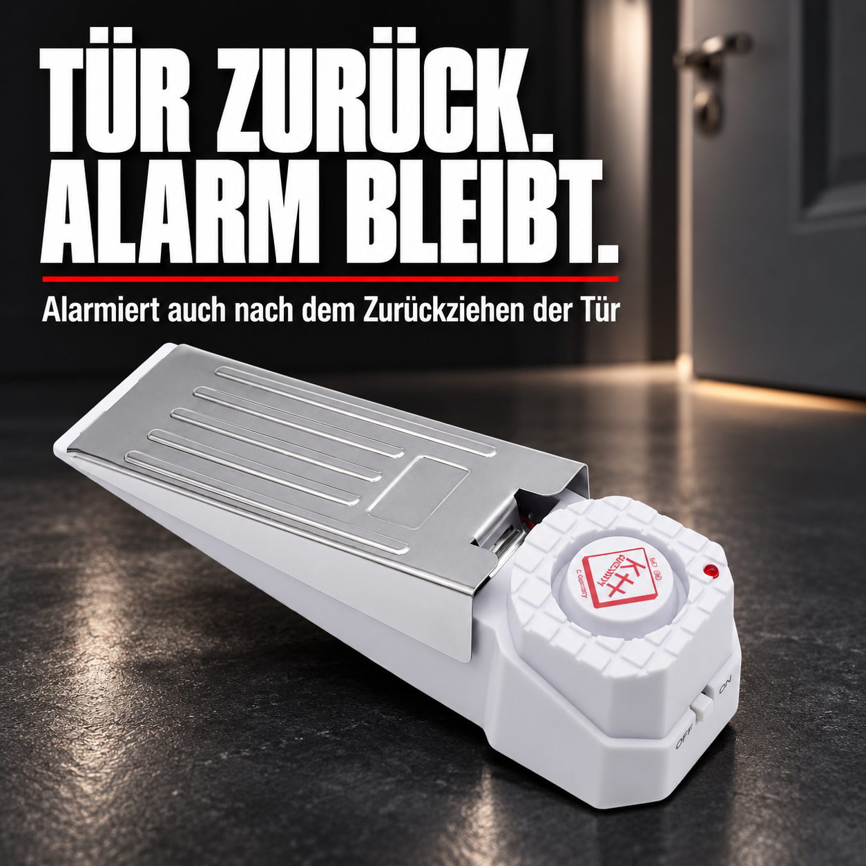 Alarm-Türstopper Premium Weiß – Alarmiert auch nach dem Zurückziehen der Tür