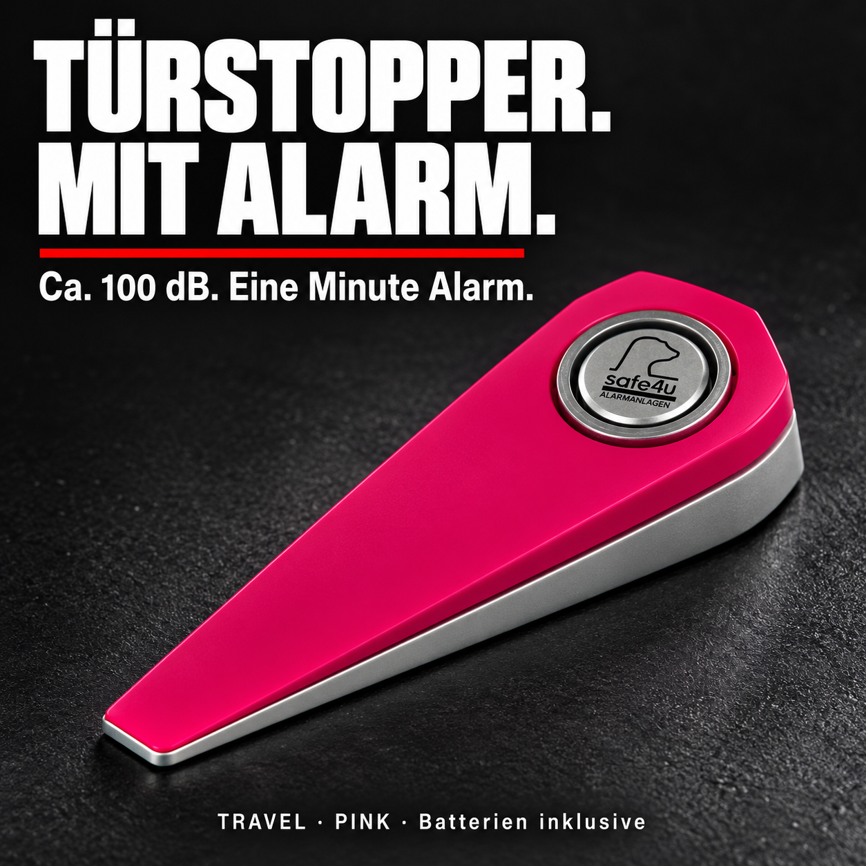 Alarm-Türstopper Travel Pink – ca. 100 dB und eine Minute Alarm