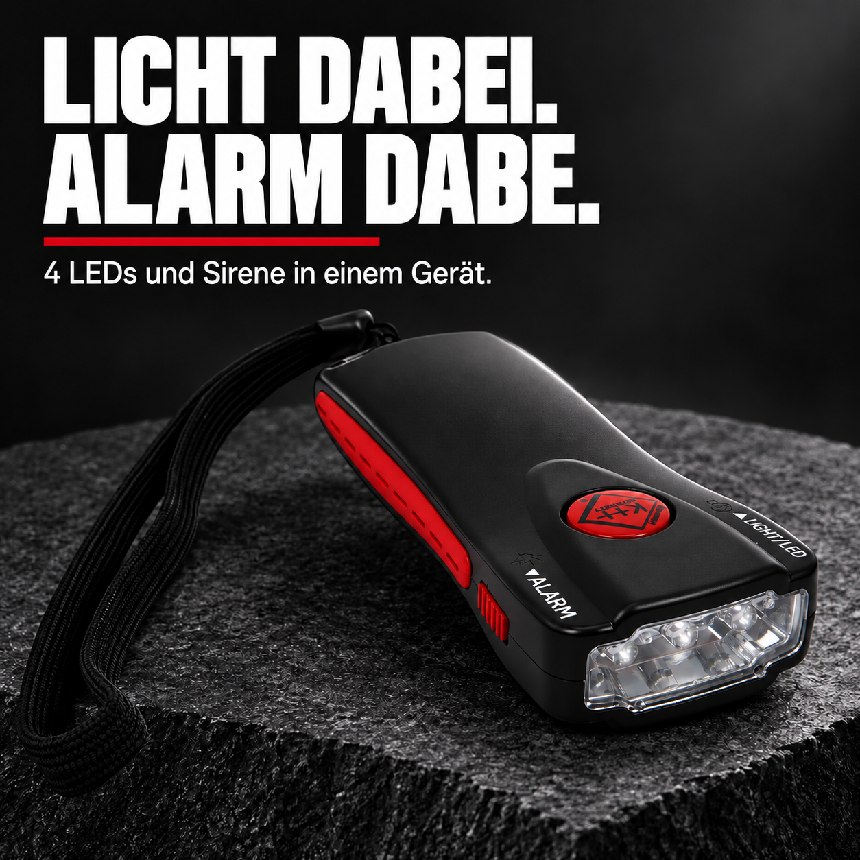 kh-security Alarmtaschenlampe – Schwarz – LICHT DABEI. ALARM DABEI.
