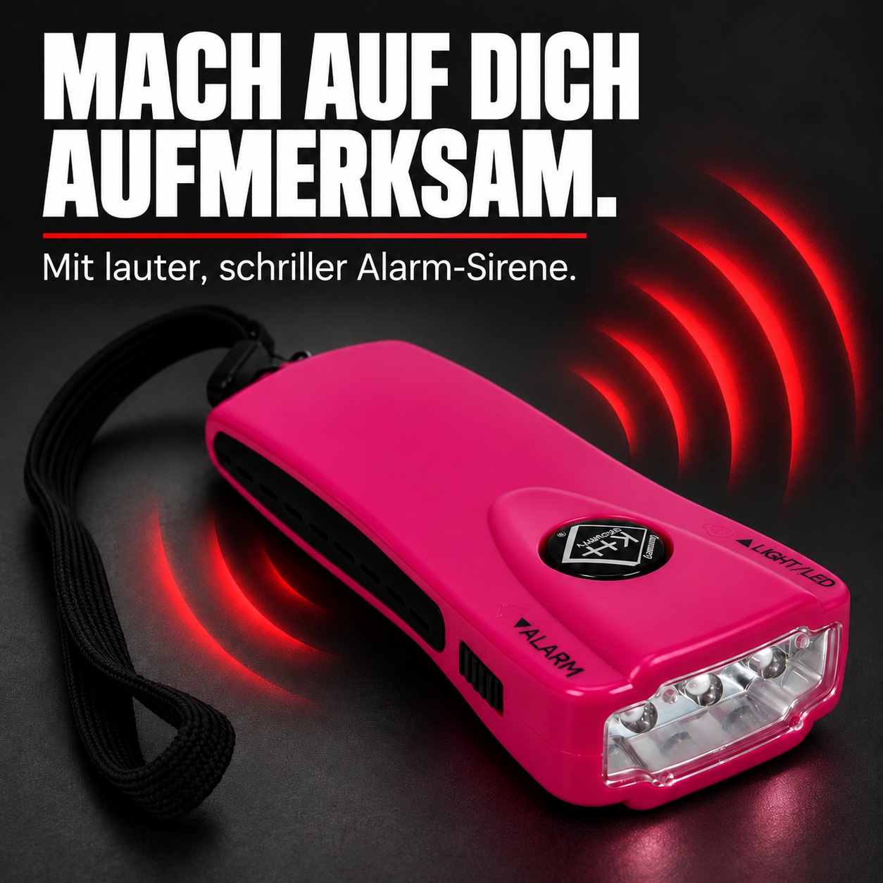 kh-security Alarmtaschenlampe – Pink – MACH AUF DICH AUFMERKSAM.