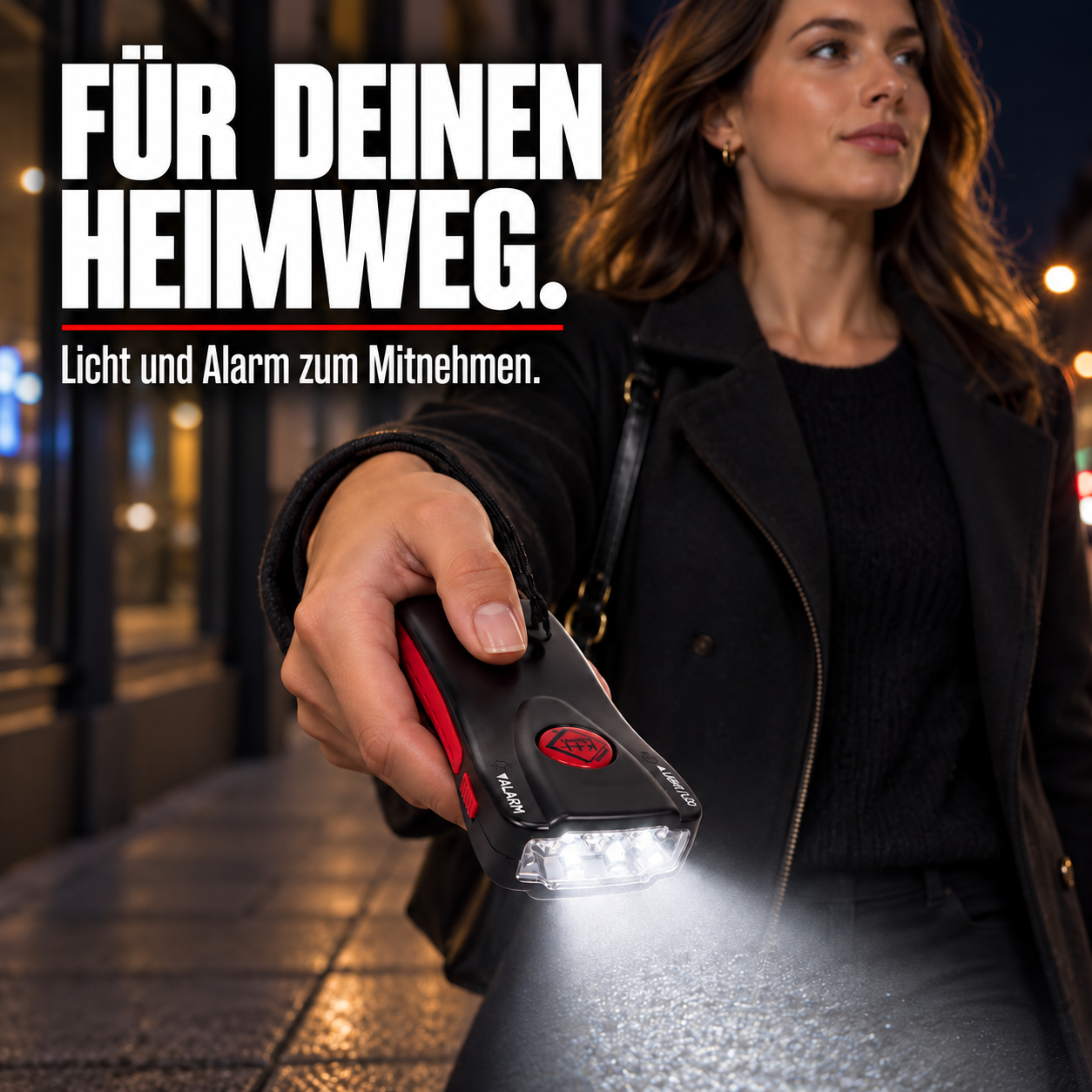 kh-security Alarmtaschenlampe – Schwarz – FÜR DEINEN HEIMWEG.
