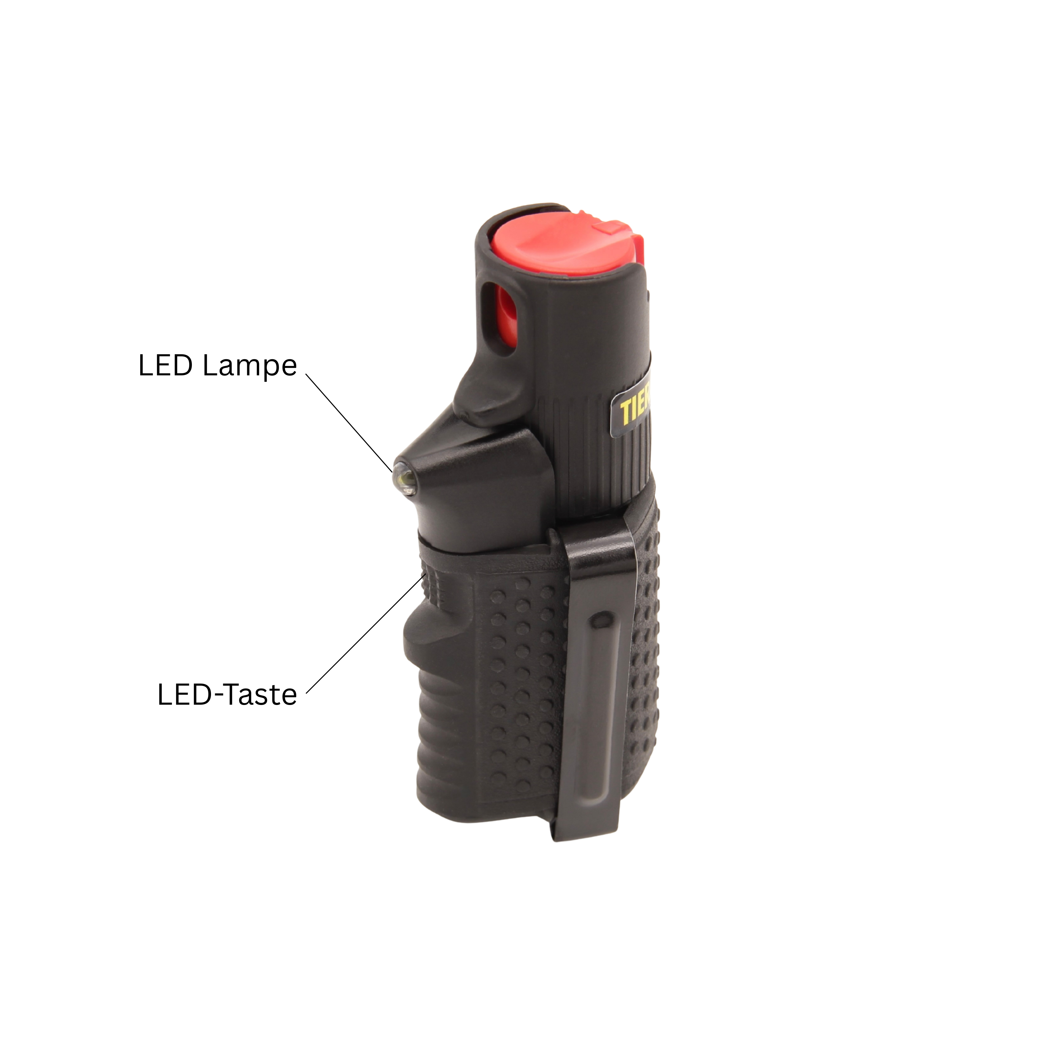 Original-Detailbild Hurricane Schwarz mit markierter LED-Lampe und LED-Taste