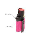 Original-Detailbild Hurricane Pink/Schwarz mit markierter LED-Lampe und LED-Taste