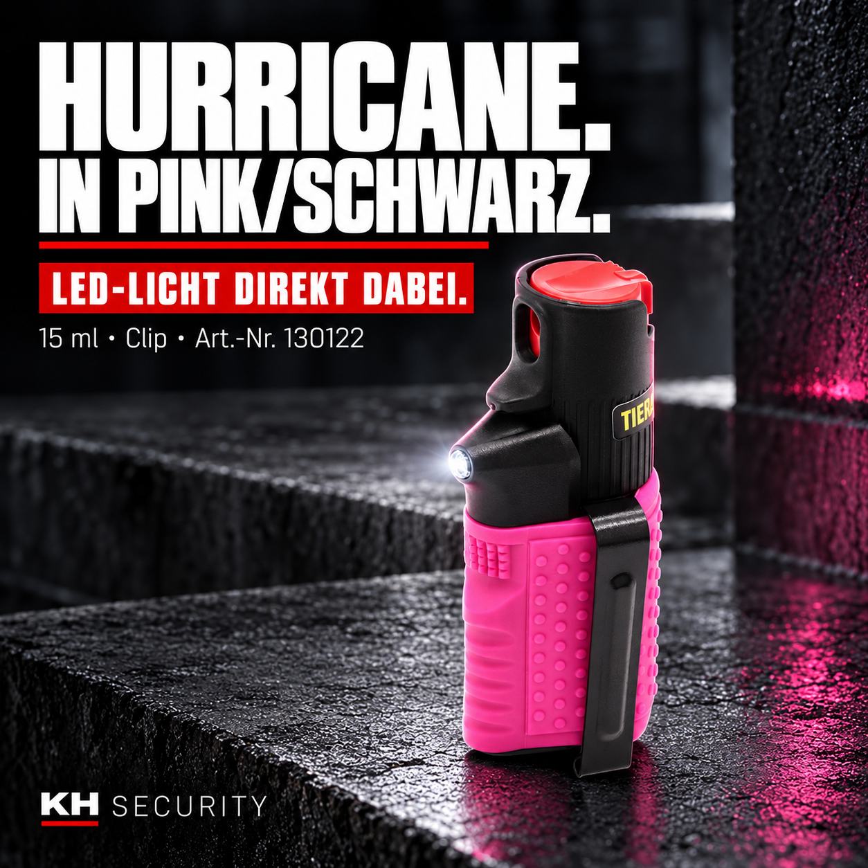 Hurricane LED-Pfefferspray 15 ml pink/schwarz – Variante 130122