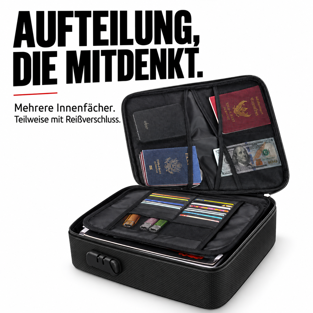 Dokumenten-Organizer BIG mit Zahlenschloss – AUFTEILUNG, DIE MITDENKT.