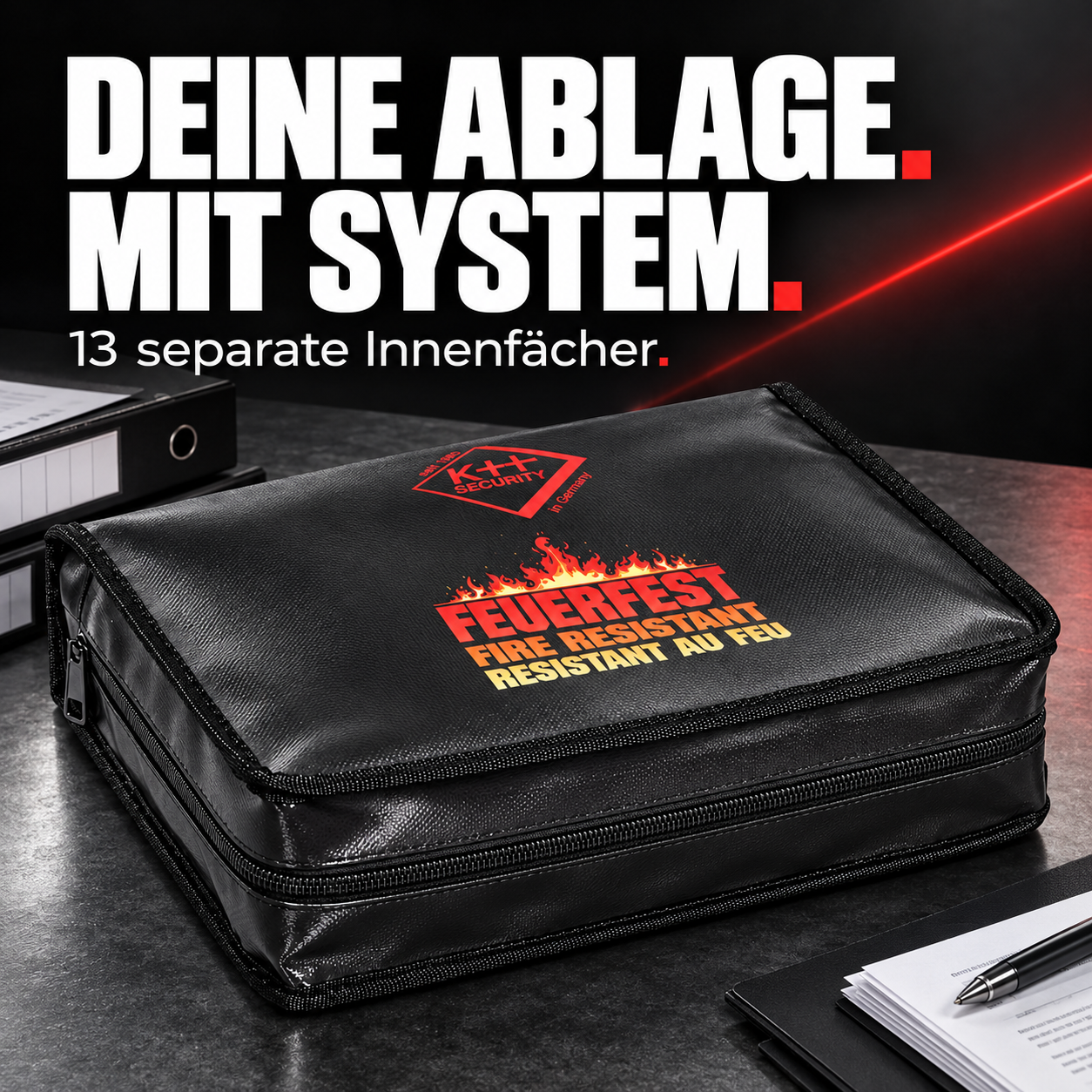 Feuerfester Dokumentenordner XXL – 8,4 Liter – DEINE ABLAGE. MIT SYSTEM.