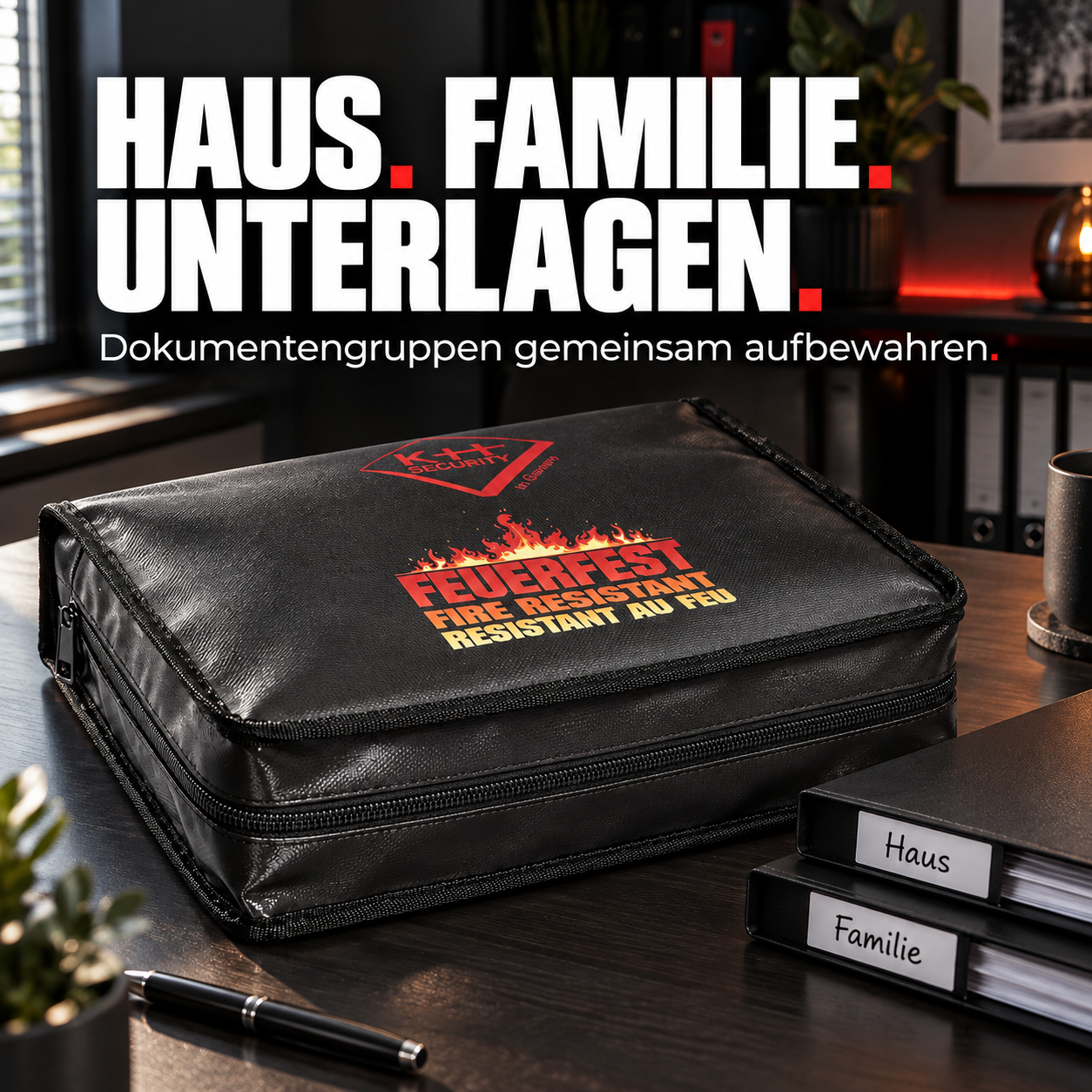 Feuerfester Dokumentenordner XXL – 8,4 Liter – HAUS. FAMILIE. UNTERLAGEN.