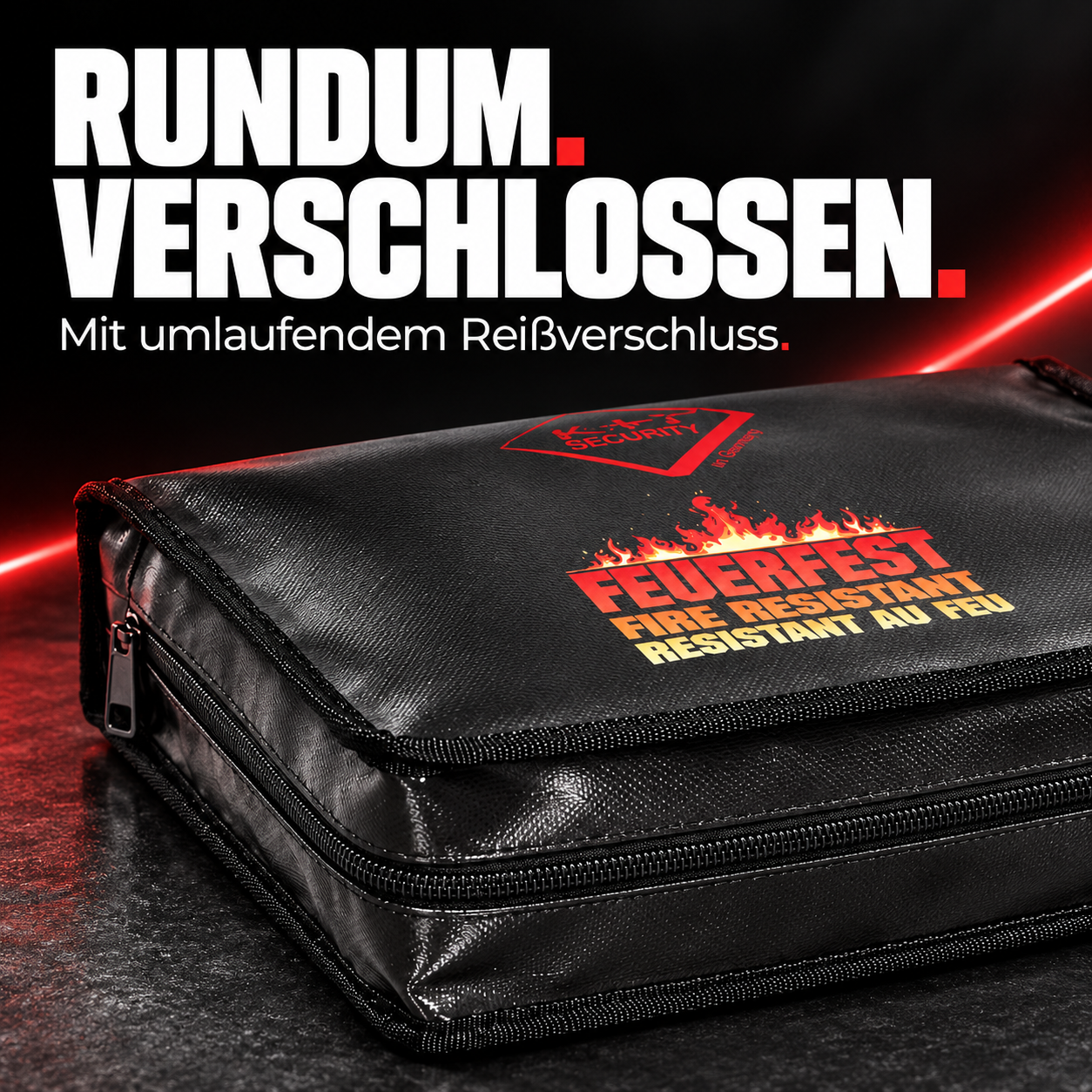 Feuerfester Dokumentenordner XXL – 8,4 Liter – RUNDUM. VERSCHLOSSEN.