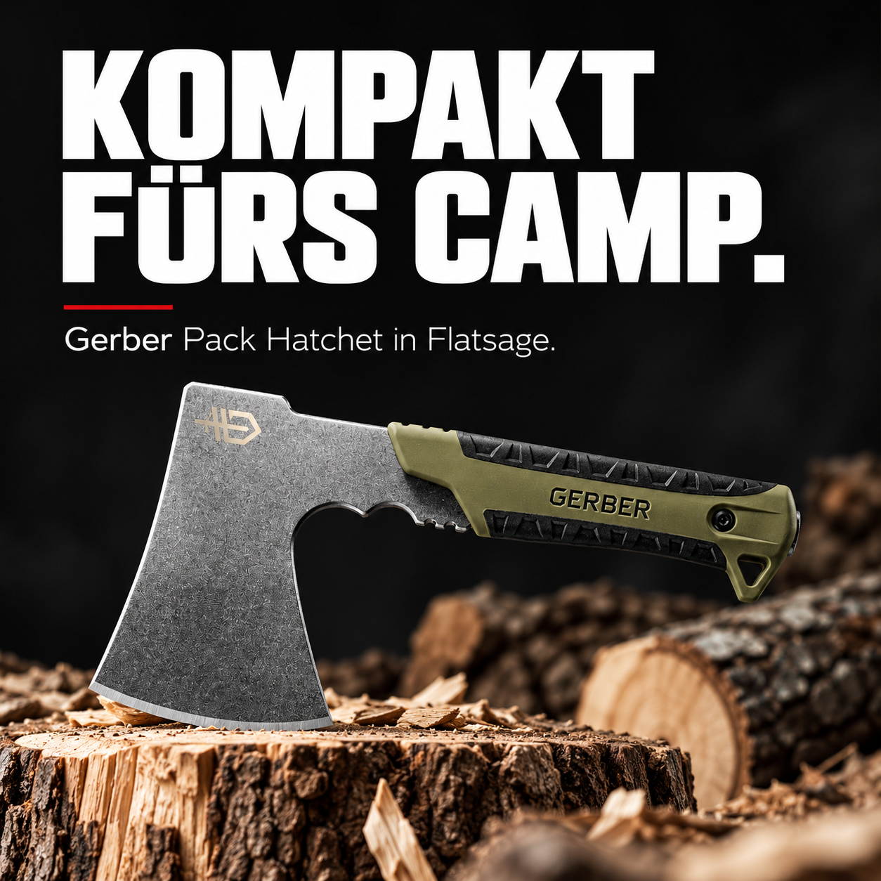 gerber-pack-hatchet: KOMPAKT FÜRS CAMP. Gerber Pack Hatchet in Flatsage.