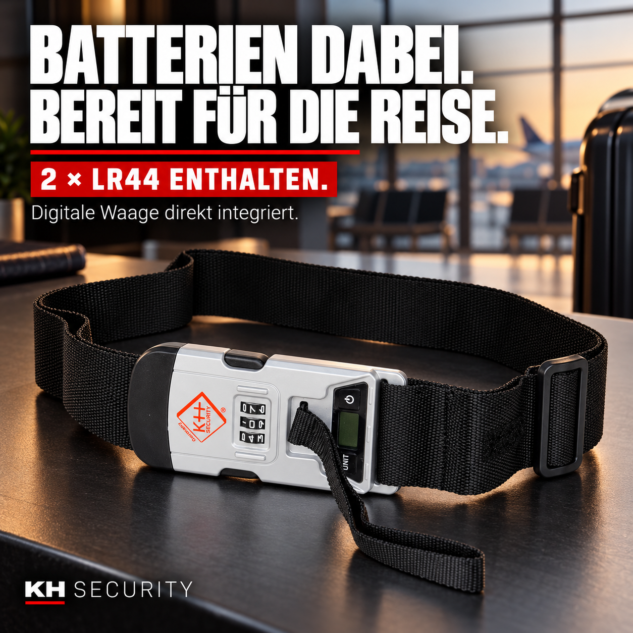 KH-Security Koffergurt mit Waage inklusive zwei LR44-Batterien