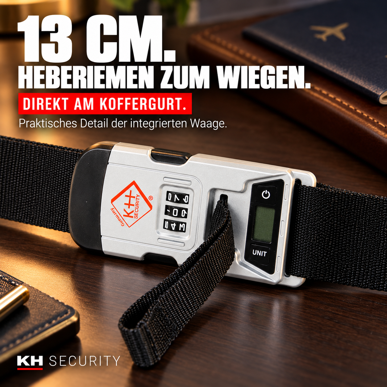 13 cm langer Heberiemen zum Wiegen am Koffergurt mit Waage