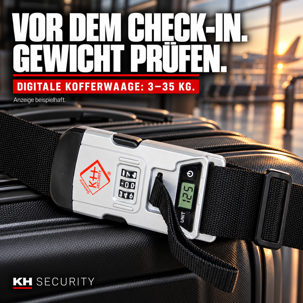 Digitale Gepäckwaage im Koffergurt mit Messbereich 3 bis 35 kg