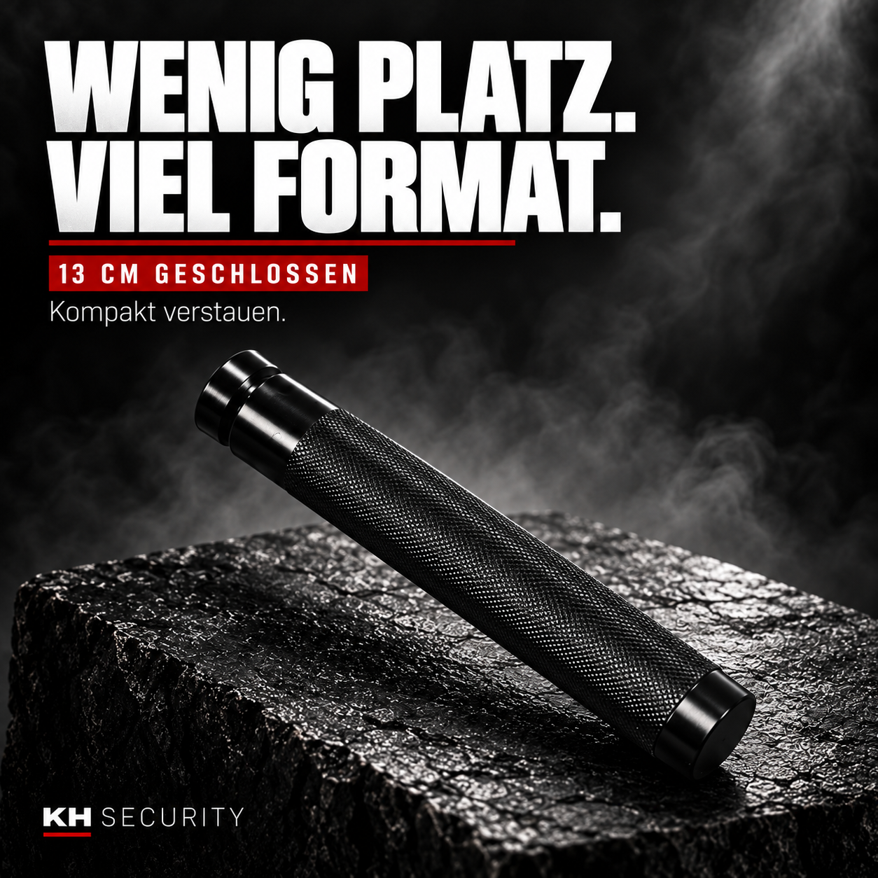 Mini Teleskop Abwehrstock in Schwarz – kompaktes Format mit 13 cm geschlossener Länge