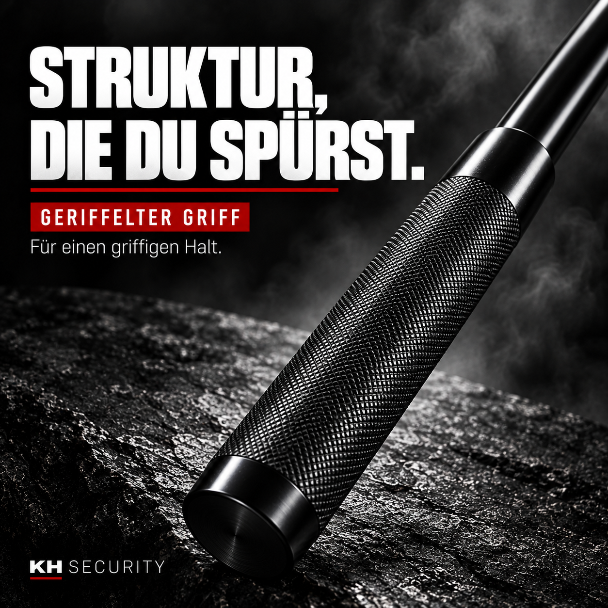 Mini Teleskop Abwehrstock – geriffelte Griffoberfläche im Detail