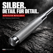 Mini Teleskop Abwehrstock in Silber – Detailaufnahme des geriffelten Metallgriffs