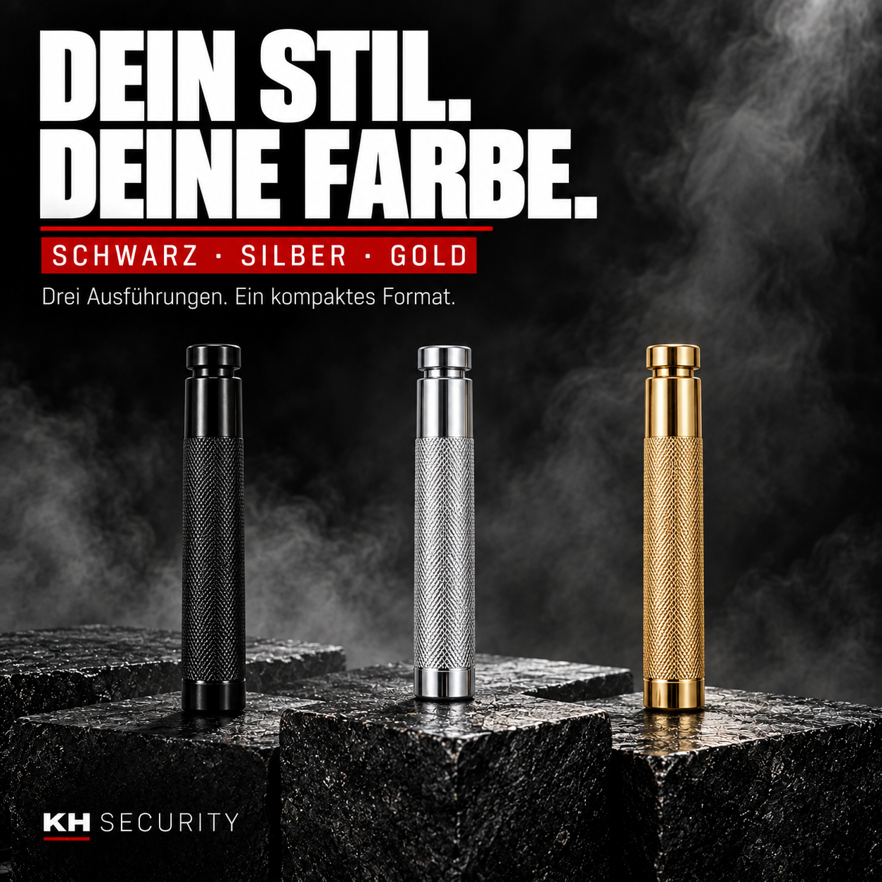Mini Teleskop Abwehrstock – geschlossene Ausführungen in Schwarz, Silber und Gold