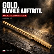 Mini Teleskop Abwehrstock in Gold – Produktmotiv auf dunklem Stein