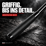 Mini Teleskop Abwehrstock in Schwarz – Nahaufnahme des geriffelten Metallgriffs