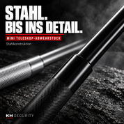 Mini Teleskop Abwehrstock – Detail der Stahlkonstruktion in Schwarz und Silber