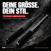 Teleskop-Abwehrstock mit Moosgummigriff – Größen und Farben nach Auswahl, Schwarz und Silber in 21 Zoll abgebildet