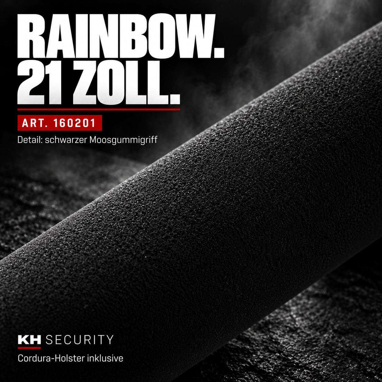 Teleskop-Abwehrstock Rainbow, 21 Zoll – beschriftetes Griffdetail, Artikel 160201