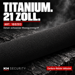 Teleskop-Abwehrstock Titanium, 21 Zoll – beschriftetes Griffdetail, Artikel 160203