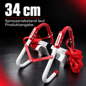 rettungsleiter-fire-max: 34 cm Sprossenabstand laut Produktangabe.