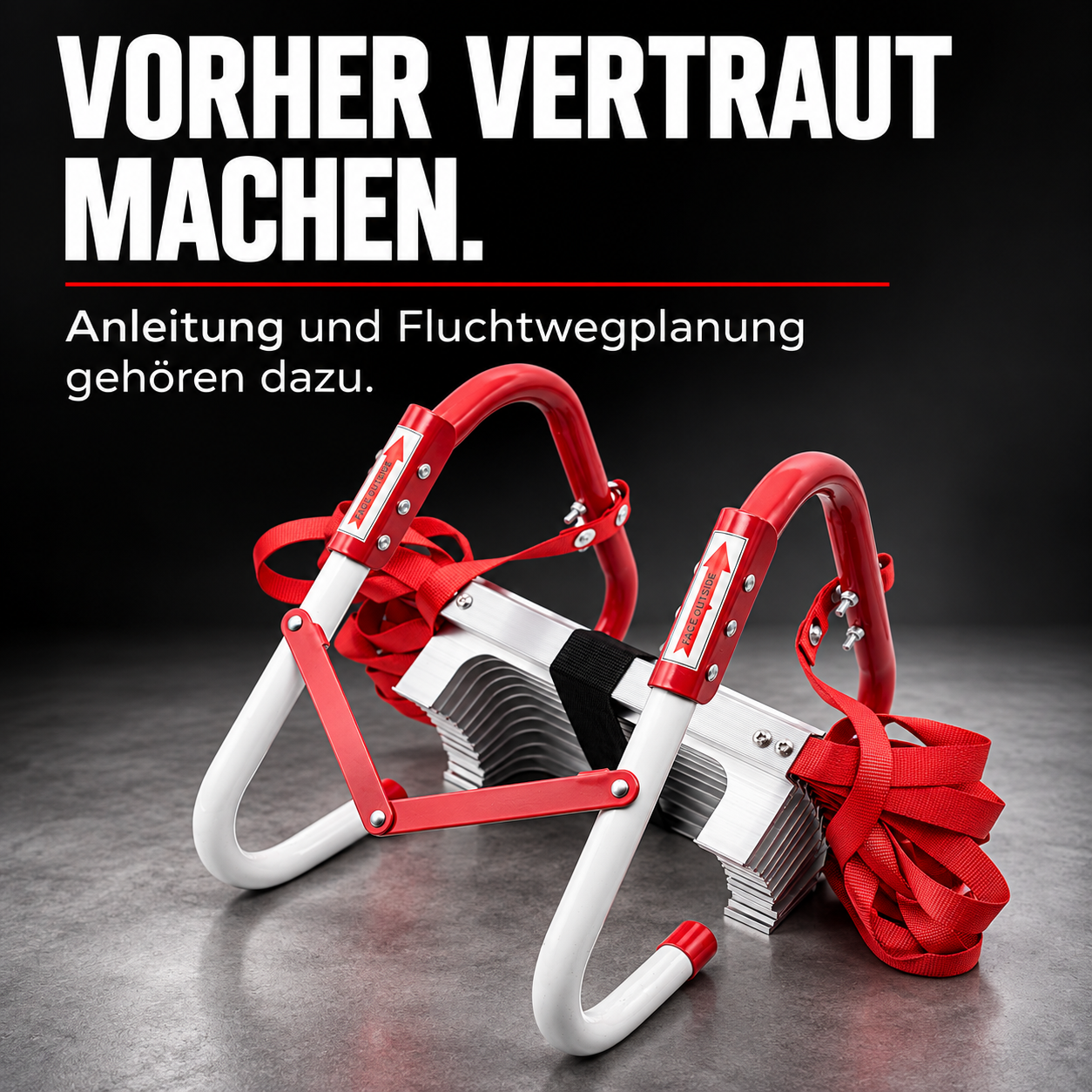 rettungsleiter-fire-max: VORHER VERTRAUT MACHEN. Anleitung und Fluchtwegplanung gehören dazu.