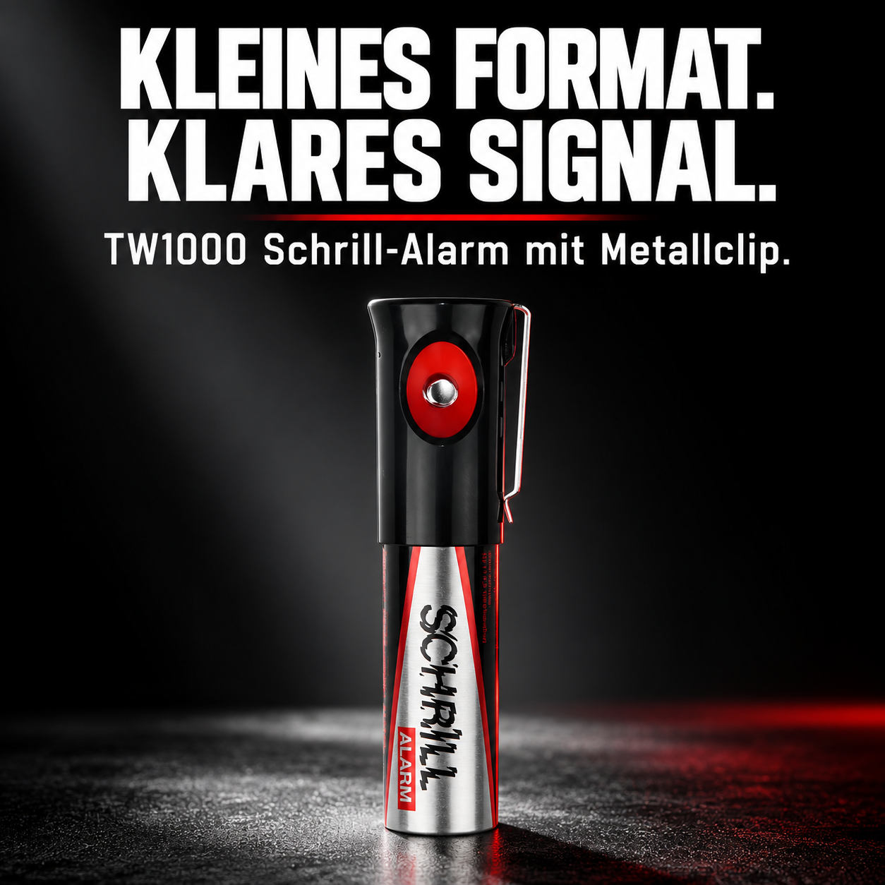 schrill-alarm: KLEINES FORMAT. KLARES SIGNAL. TW1000 Schrill-Alarm mit Metallclip.
