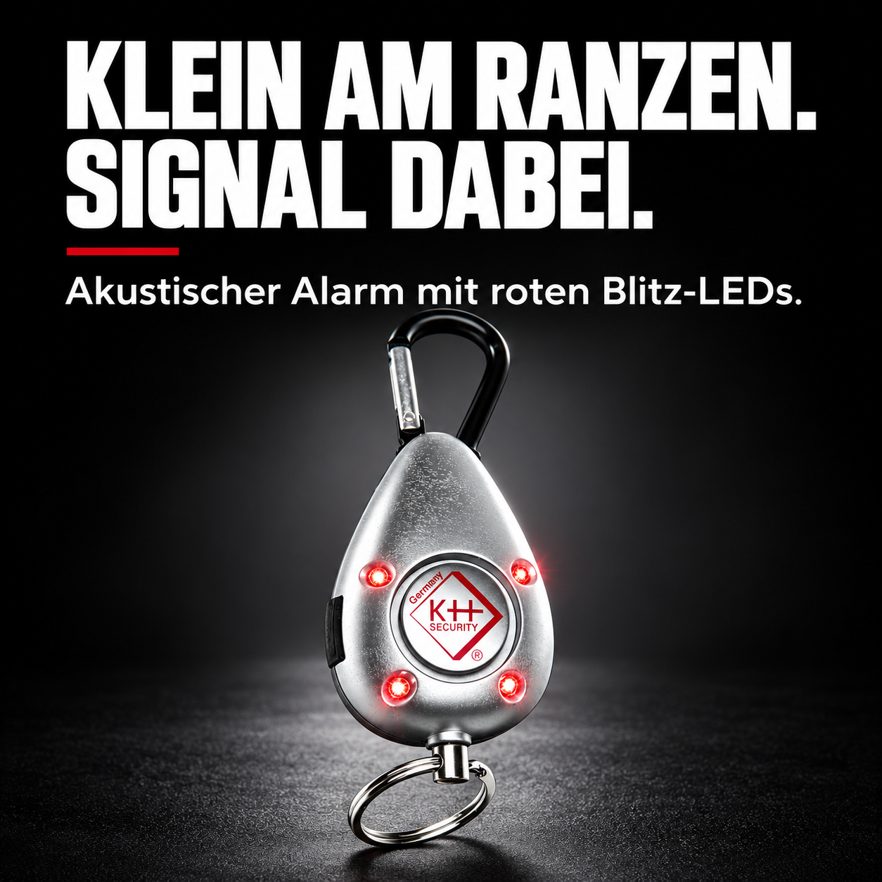 schulranzen-alarm: KLEIN AM RANZEN. SIGNAL DABEI. Akustischer Alarm mit roten Blitz-LEDs.
