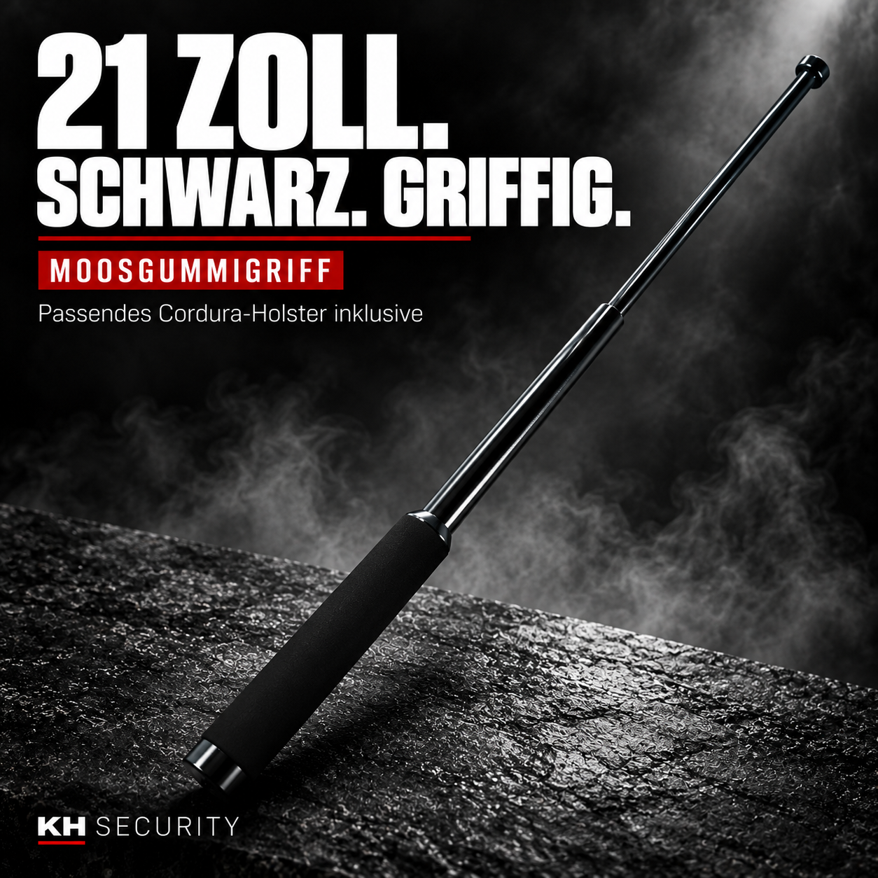 KH-Security Teleskop-Abwehrstock – 21 Zoll, Schwarz, mit Moosgummigriff