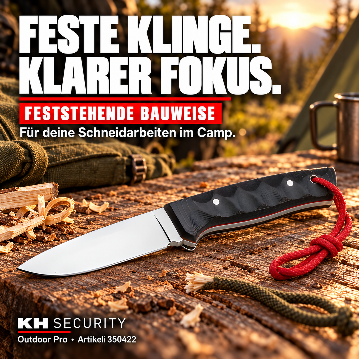 Feststehendes Outdoor Pro Outdoormesser für Schneidarbeiten beim Camping