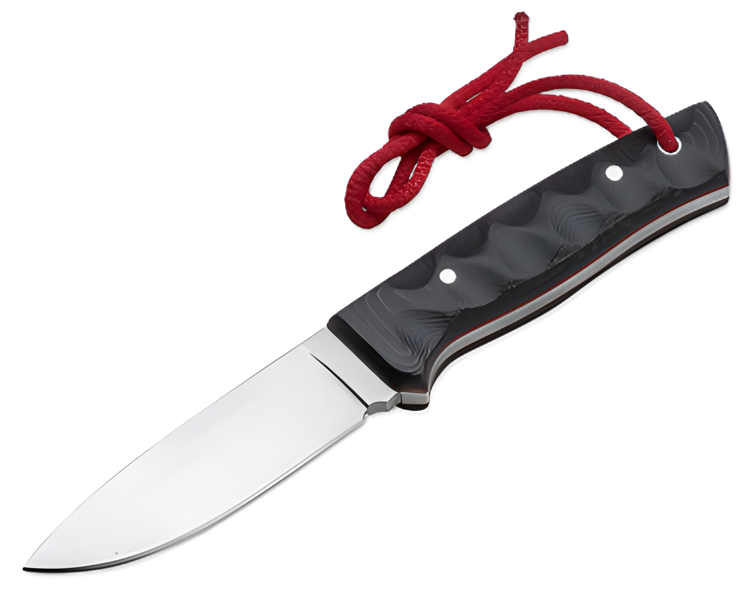 Originalaufnahme Outdoor Pro feststehendes Messer 350422 mit zweifarbigen G10-Griffschalen und rotem Lederriemen