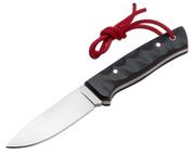 Originalaufnahme Outdoor Pro feststehendes Messer 350422 mit zweifarbigen G10-Griffschalen und rotem Lederriemen