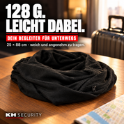 Leichter schwarzer Safe-Schal – 128 g Gewicht und 25 × 88 cm Maße