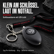 Schlüssel-Ei Schwarz: kompakter Schlüsselalarm mit LED, 34 g und Batterien inklusive