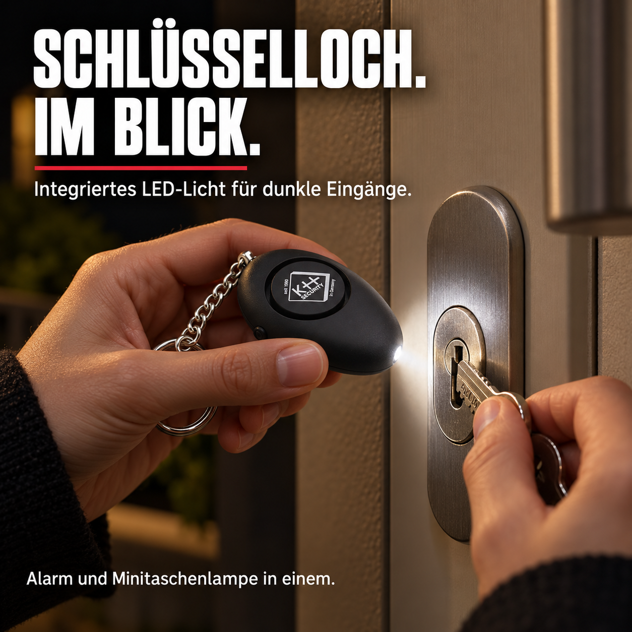 LED-Minitaschenlampe beleuchtet das Schlüsselloch – KI-Anwendungsmotiv