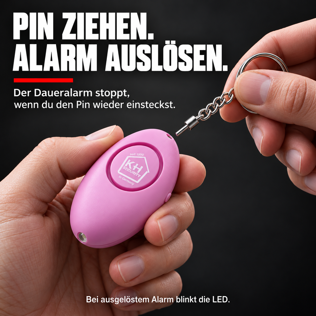 [Pink] Schlüssel-Ei Pink: Metall-Pin ziehen und Alarm auslösen – KI-Anwendungsmotiv