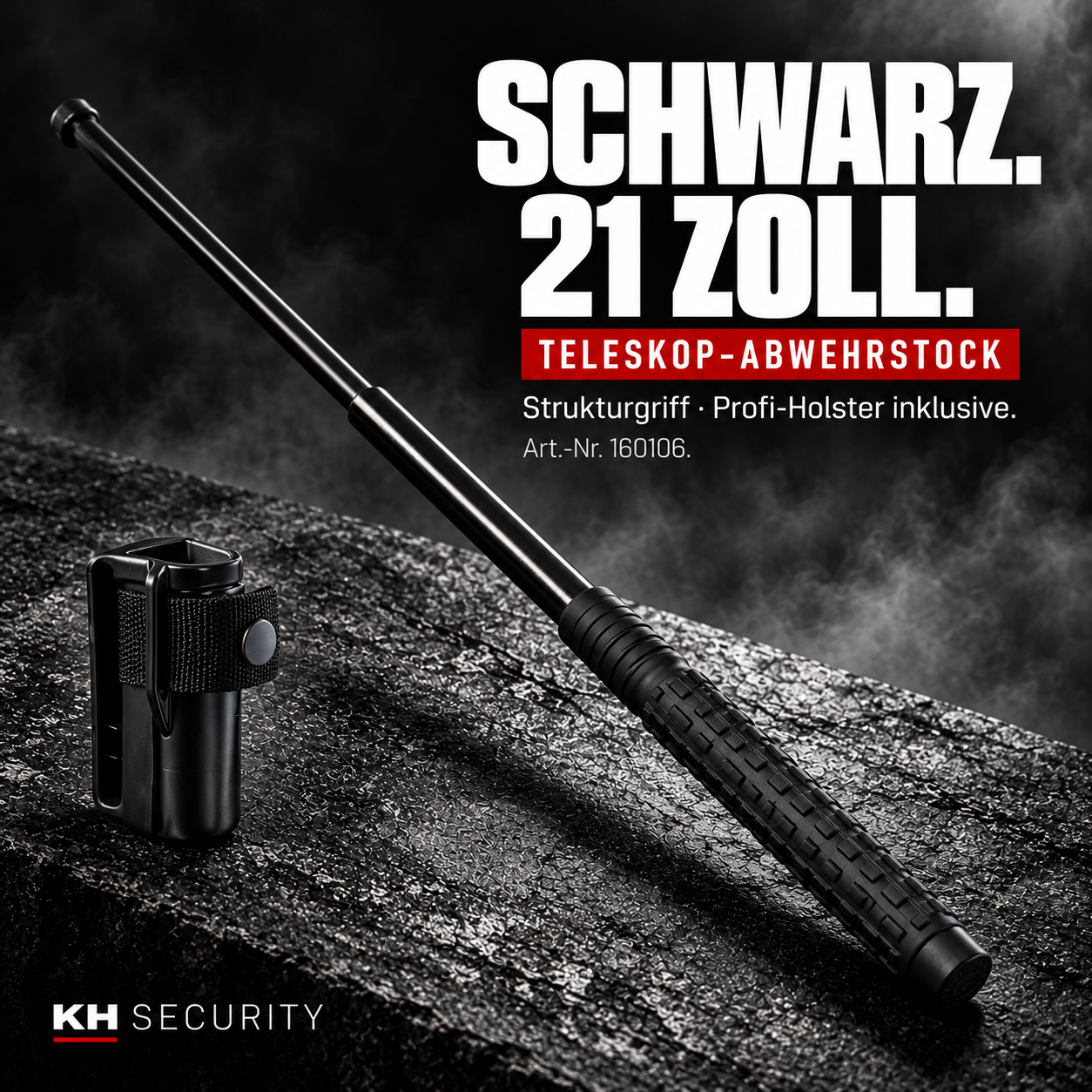 Teleskop-Abwehrstock 21 Zoll Schwarz mit Strukturgriff – Artikel 160106
