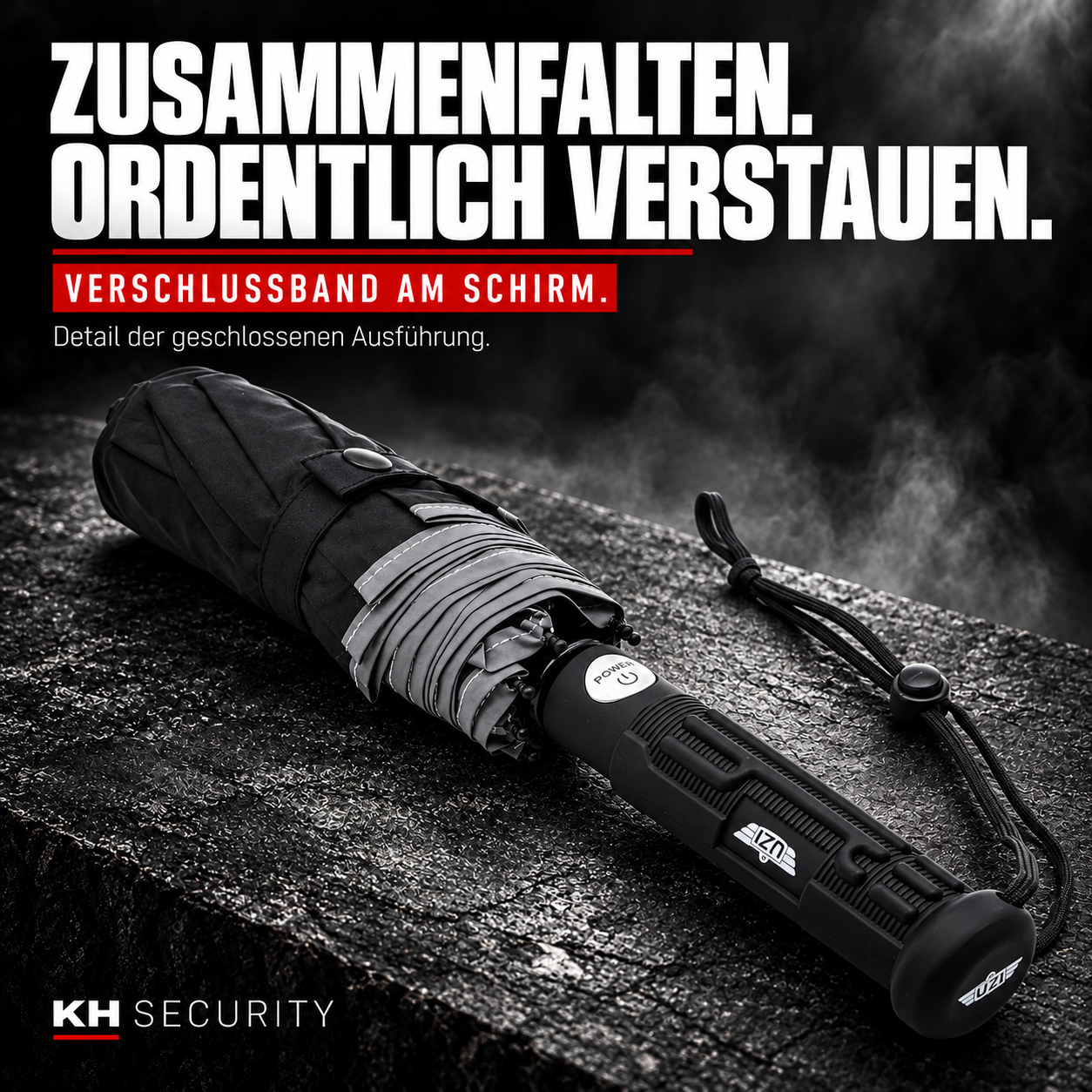Verschlussband am geschlossenen UZI Sicherheitsschirm mini